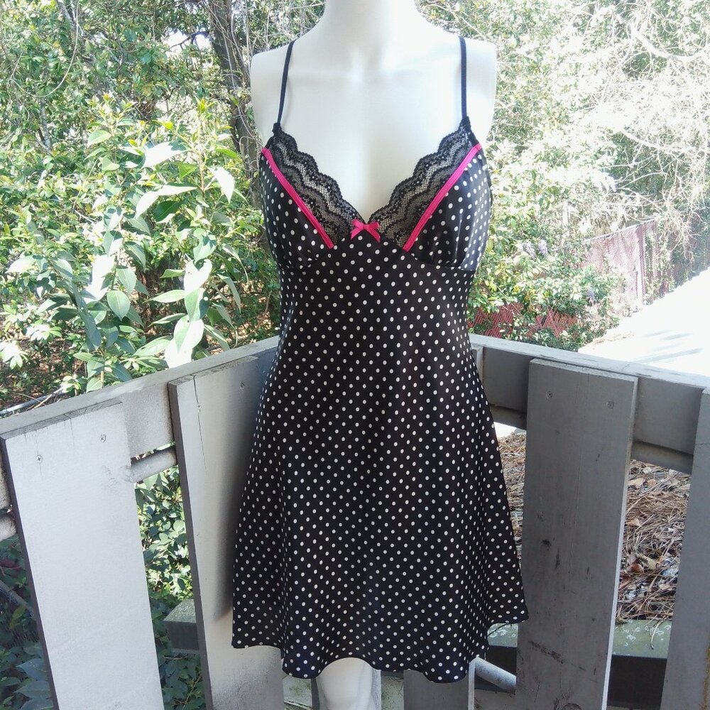 Apt.9 Lace Satin Polka Dot Babydoll Coquette Chemise Slip